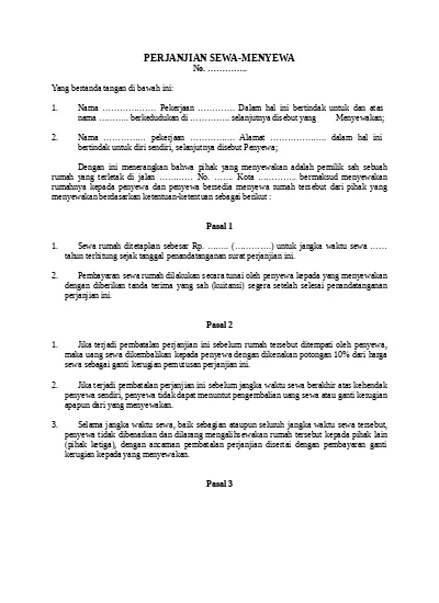 Detail Contoh Surat Perjanjian Sewa Nomer 34