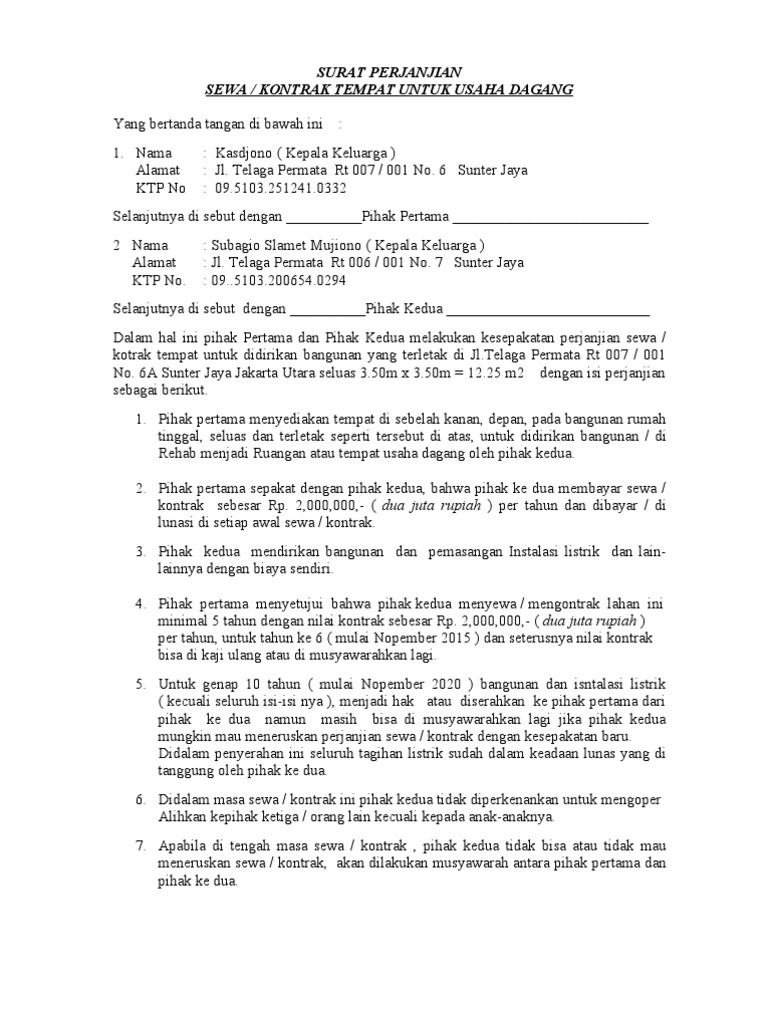 Detail Contoh Surat Perjanjian Sewa Toko Nomer 31