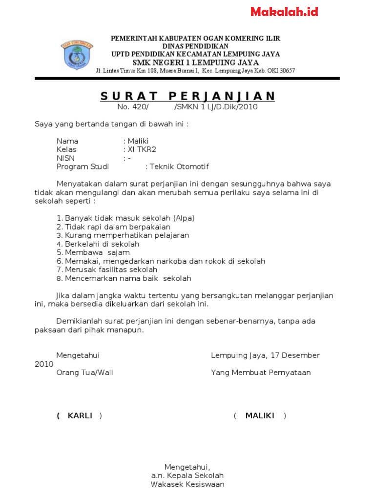 Detail Contoh Surat Perjanjian Siswa Nomer 24