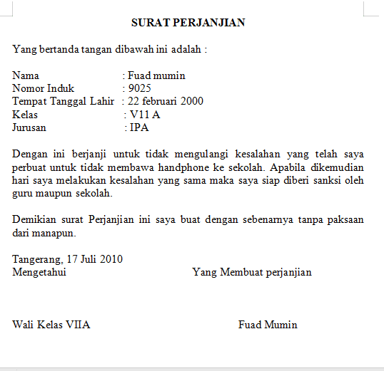 Detail Contoh Surat Perjanjian Siswa Nomer 6