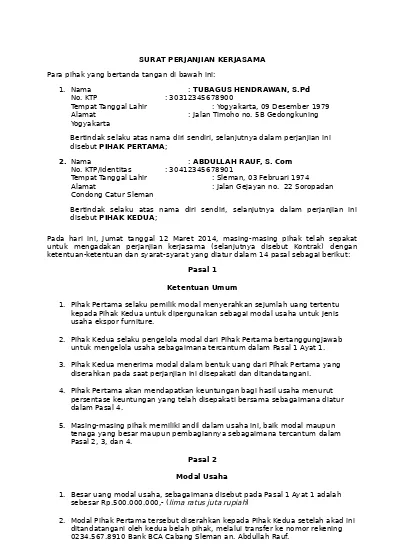 Detail Contoh Surat Perjanjian Usaha Modal Bersama Nomer 18