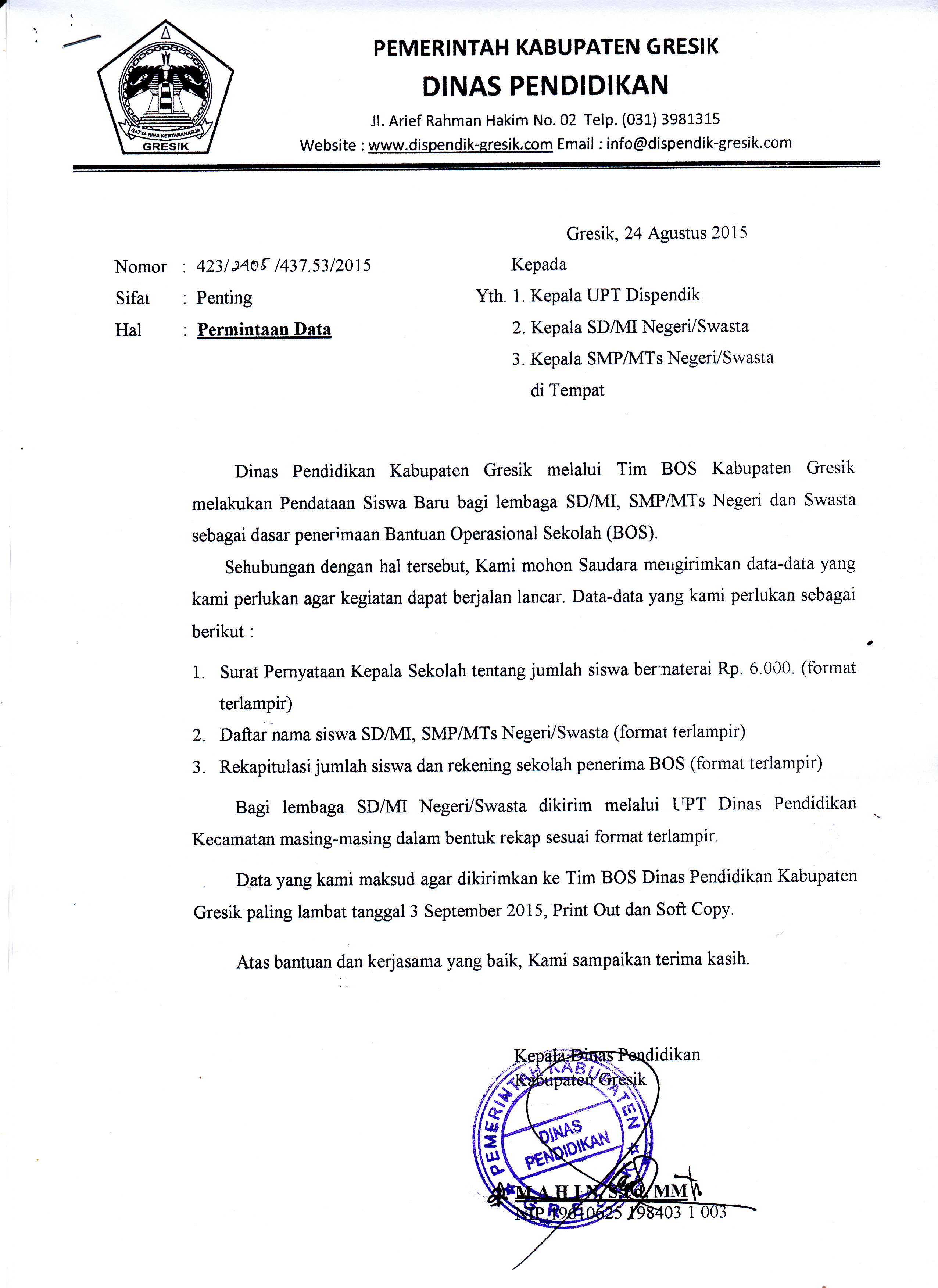 Detail Contoh Surat Permintaan Data Siswa Nomer 3