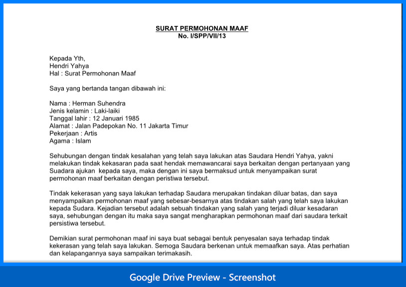 Detail Contoh Surat Permintaan Maaf Nomer 52