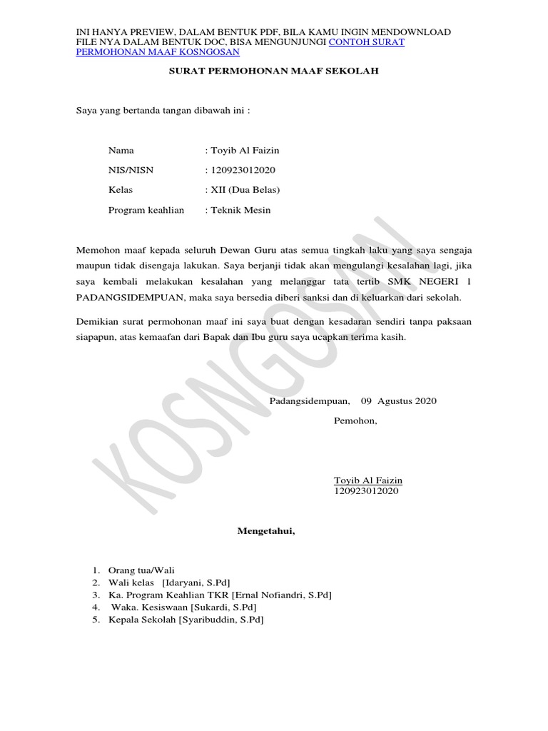 Detail Contoh Surat Permintaan Maaf Nomer 7
