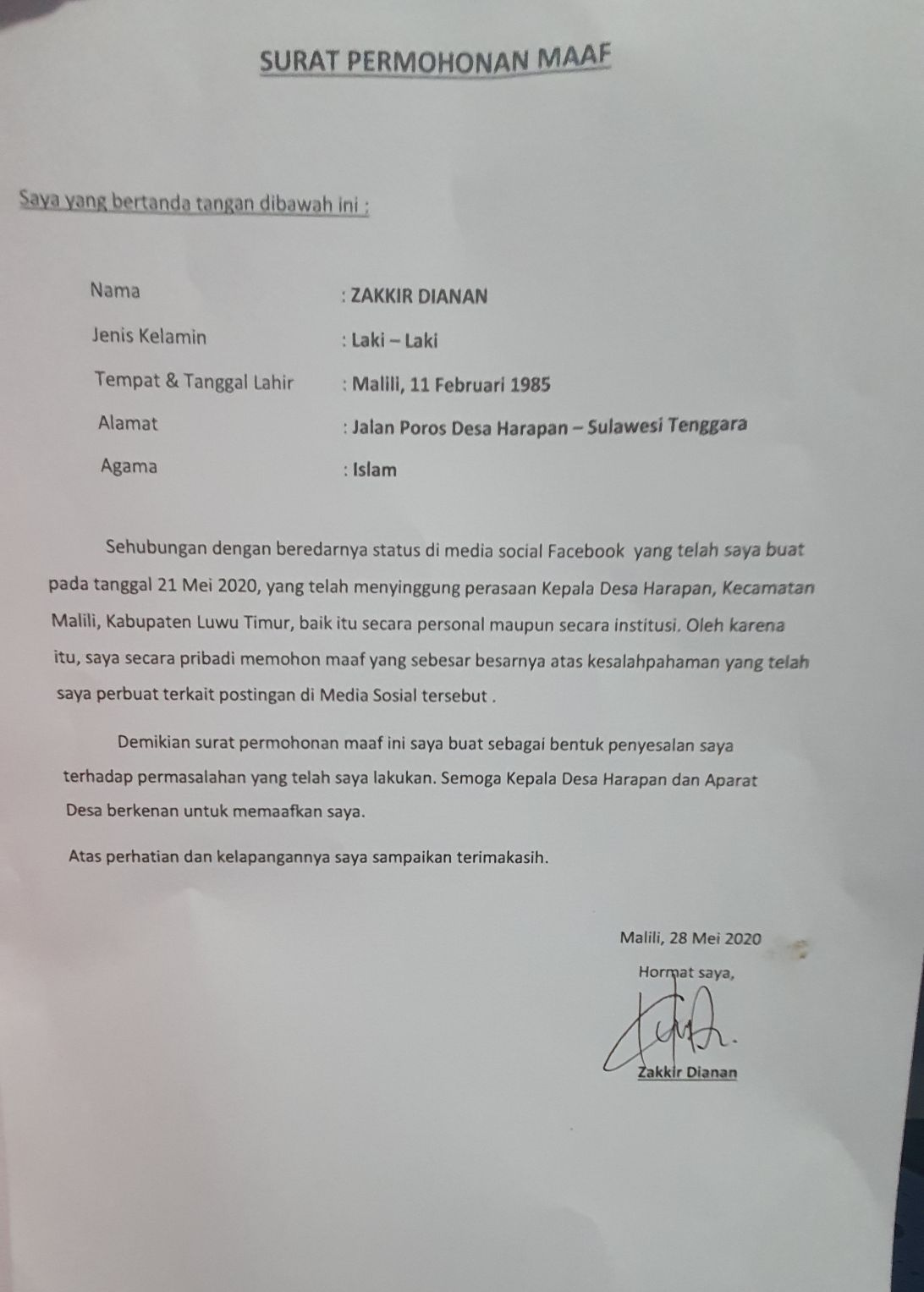 Detail Contoh Surat Permintaan Maaf Nomer 9