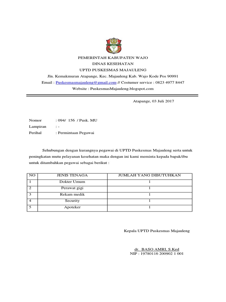 Detail Contoh Surat Permintaan Pegawai Nomer 11