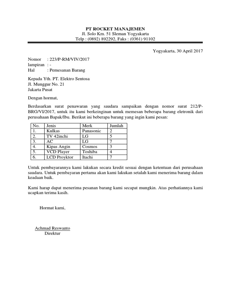 Detail Contoh Surat Permintaan Pesanan Nomer 35