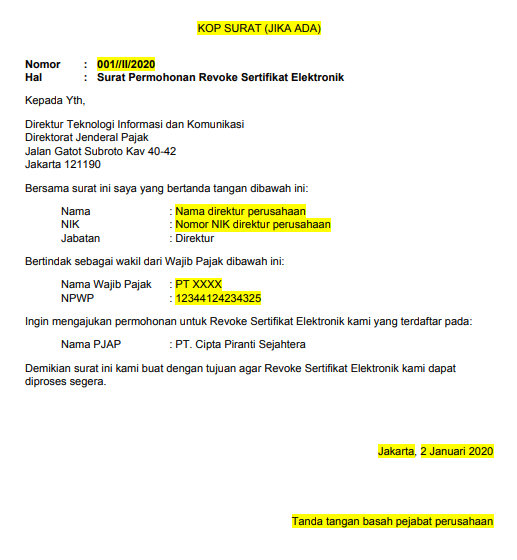 Detail Contoh Surat Permintaan Sertifikat Elektronik Pajak Nomer 20