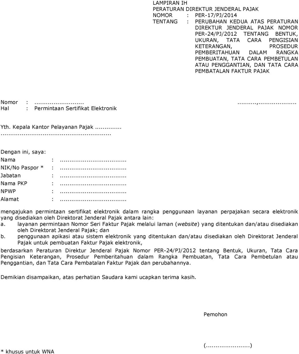 Detail Contoh Surat Permintaan Sertifikat Elektronik Pajak Nomer 26