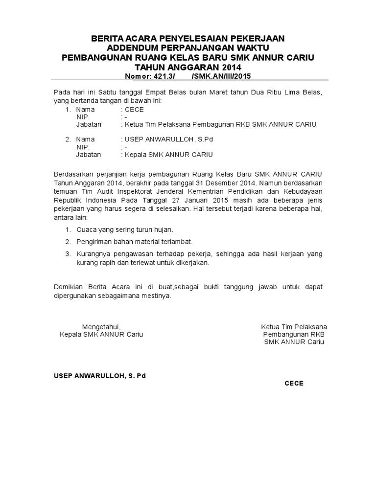 Detail Contoh Surat Permohonan Addendum Perpanjangan Waktu Nomer 14