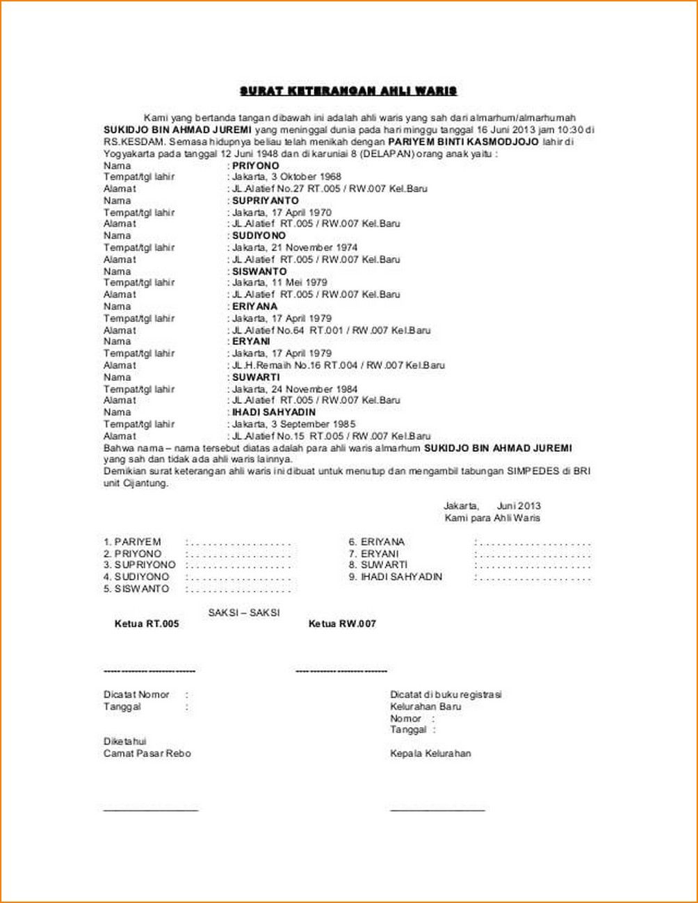 Detail Contoh Surat Permohonan Ahli Waris Nomer 53