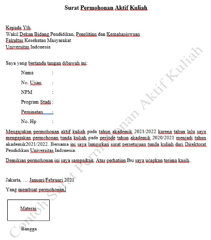 Detail Contoh Surat Permohonan Aktif Kuliah Kembali Nomer 39