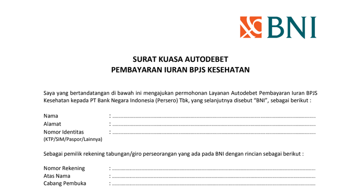 Detail Contoh Surat Permohonan Autodebet Nomer 4