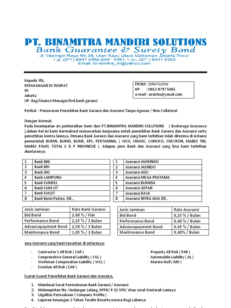 Detail Contoh Surat Permohonan Bank Garansi Nomer 38