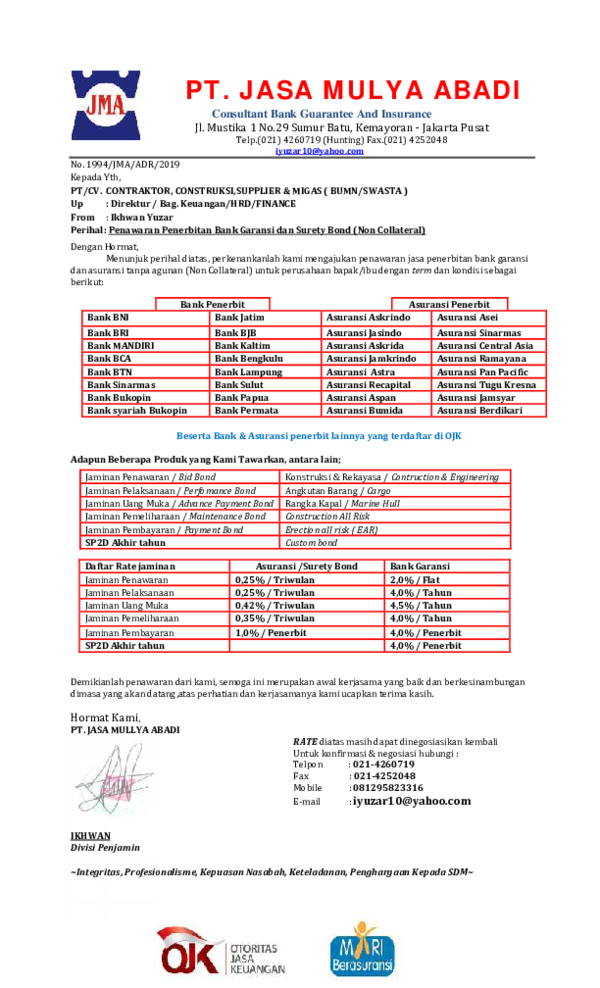 Detail Contoh Surat Permohonan Bank Garansi Nomer 41