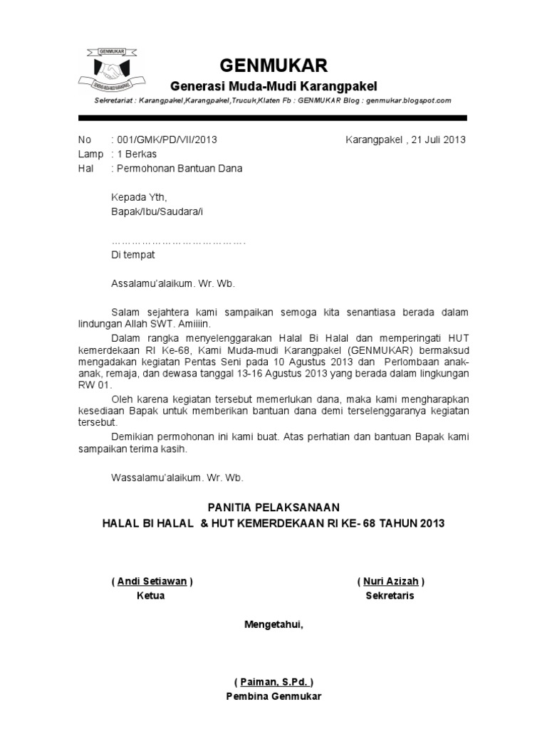 Detail Contoh Surat Permohonan Bantuan Dana 17 Agustus Nomer 13