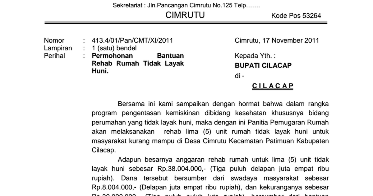 Detail Contoh Surat Permohonan Bantuan Rumah Layak Huni Nomer 21