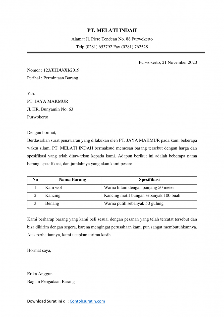 Halaman Unduh untuk file Contoh Surat Permohonan Barang Inventaris ...