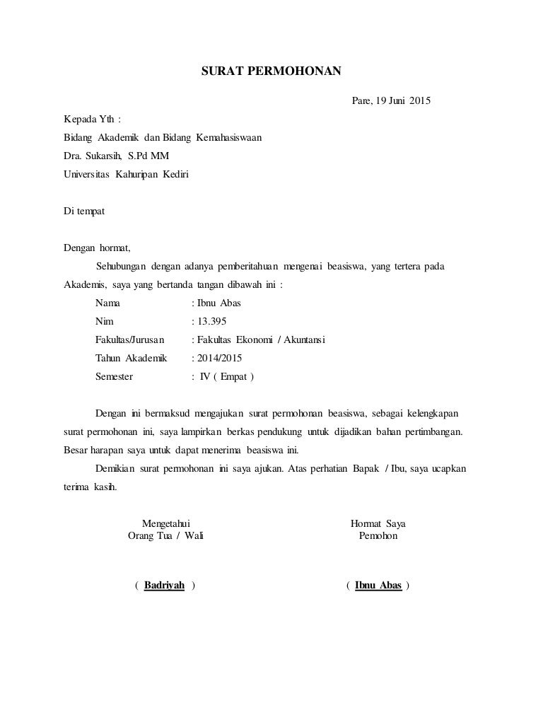 Contoh Surat Permohonan Beasiswa Kuliah - KibrisPDR