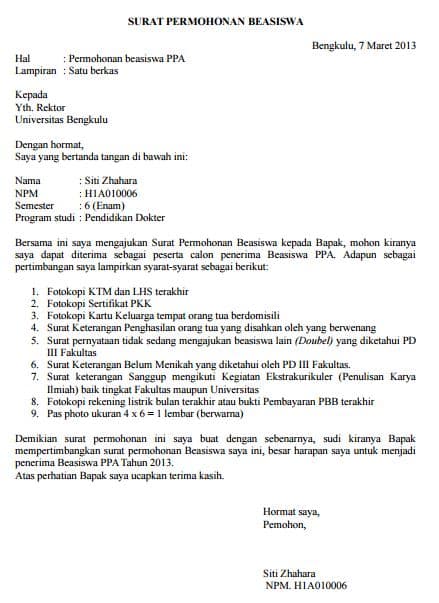 Detail Contoh Surat Permohonan Beasiswa Kuliah Nomer 4