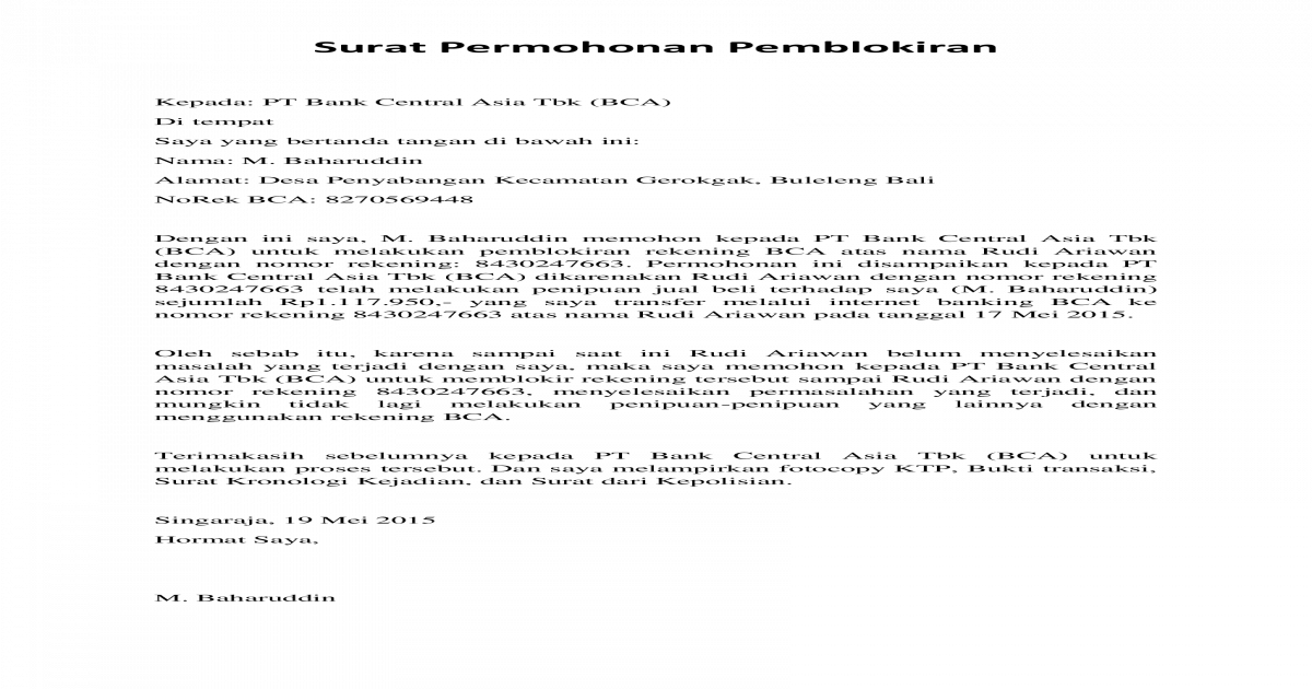 Detail Contoh Surat Permohonan Blokir Nomer 37