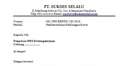 Detail Contoh Surat Permohonan Bpjs Ketenagakerjaan Nomer 31