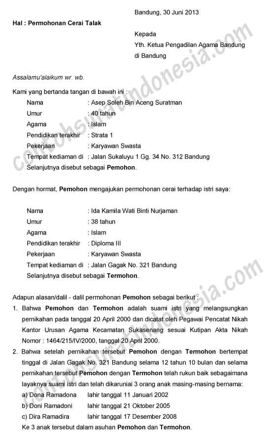 Detail Contoh Surat Permohonan Cerai Dari Istri Nomer 6