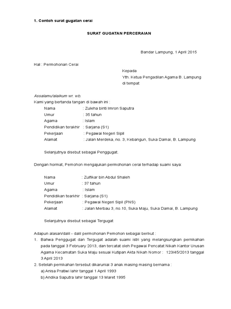 Detail Contoh Surat Permohonan Cerai Pns Nomer 11