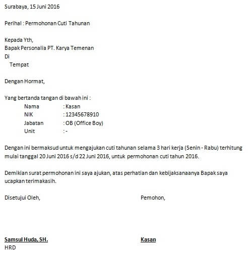 Detail Contoh Surat Permohonan Cuti Kerja Nomer 41