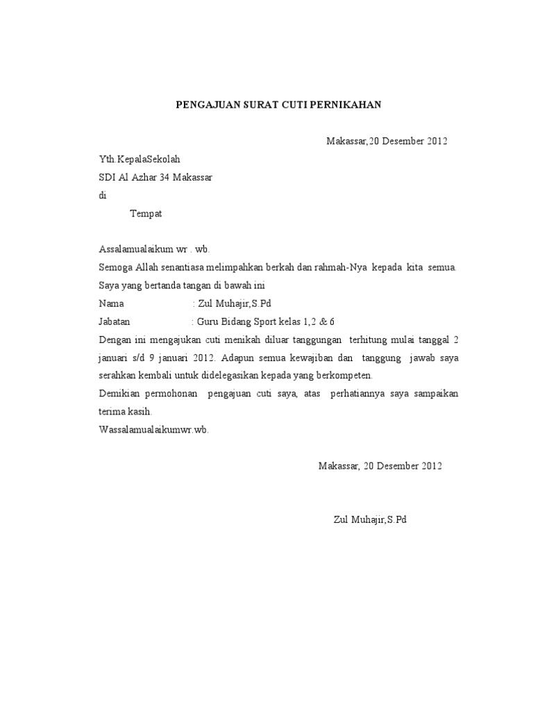 Detail Contoh Surat Permohonan Cuti Menikah Nomer 13