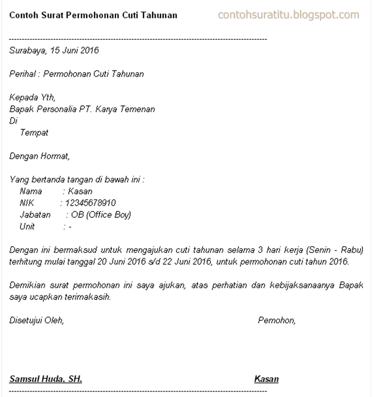 Detail Contoh Surat Permohonan Cuti Tahunan Nomer 47