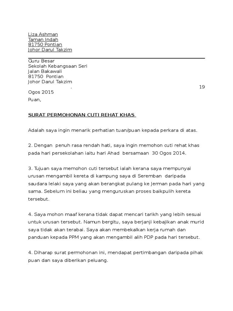 Detail Contoh Surat Permohonan Cuti Tahunan Nomer 51