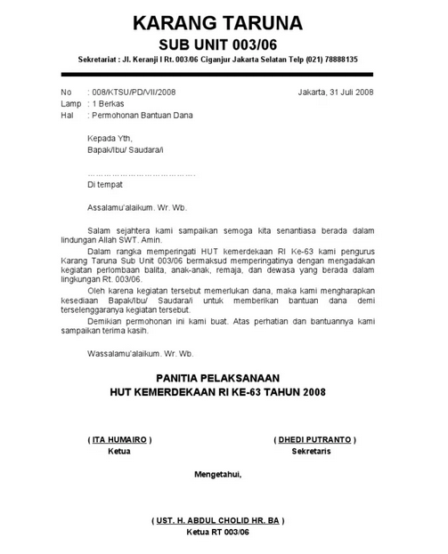 Detail Contoh Surat Permohonan Dana Untuk Kegiatan 17 Agustus Nomer 4