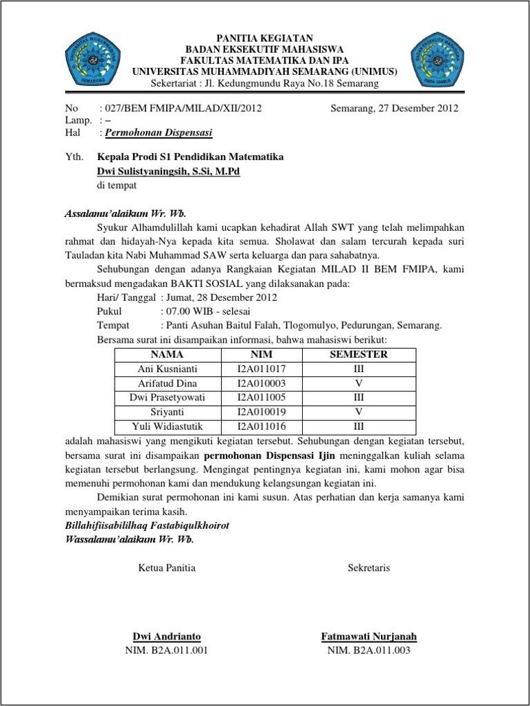 Detail Contoh Surat Permohonan Dispensasi Kerja Nomer 32