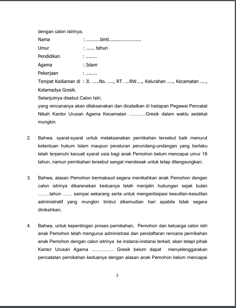 Detail Contoh Surat Permohonan Dispensasi Nikah Nomer 3