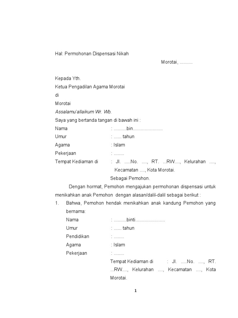 Detail Contoh Surat Permohonan Dispensasi Nikah Nomer 6