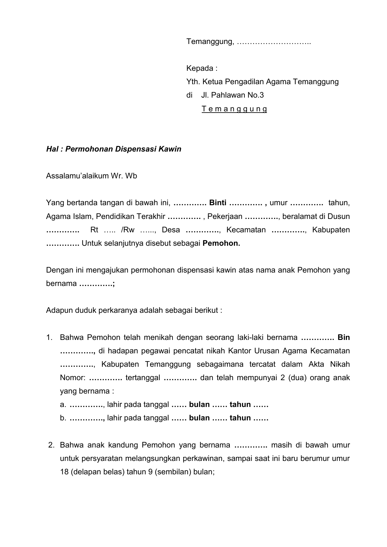 Detail Contoh Surat Permohonan Dispensasi Nikah Nomer 9