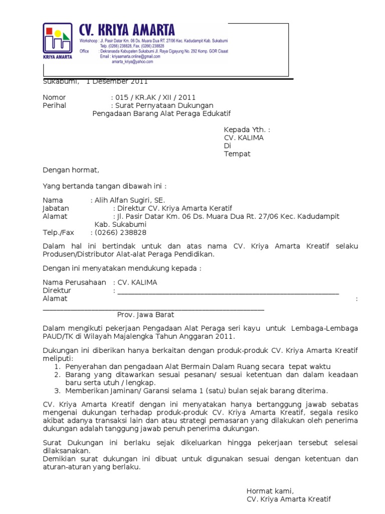 Detail Contoh Surat Permohonan Dukungan Pabrikan Nomer 12