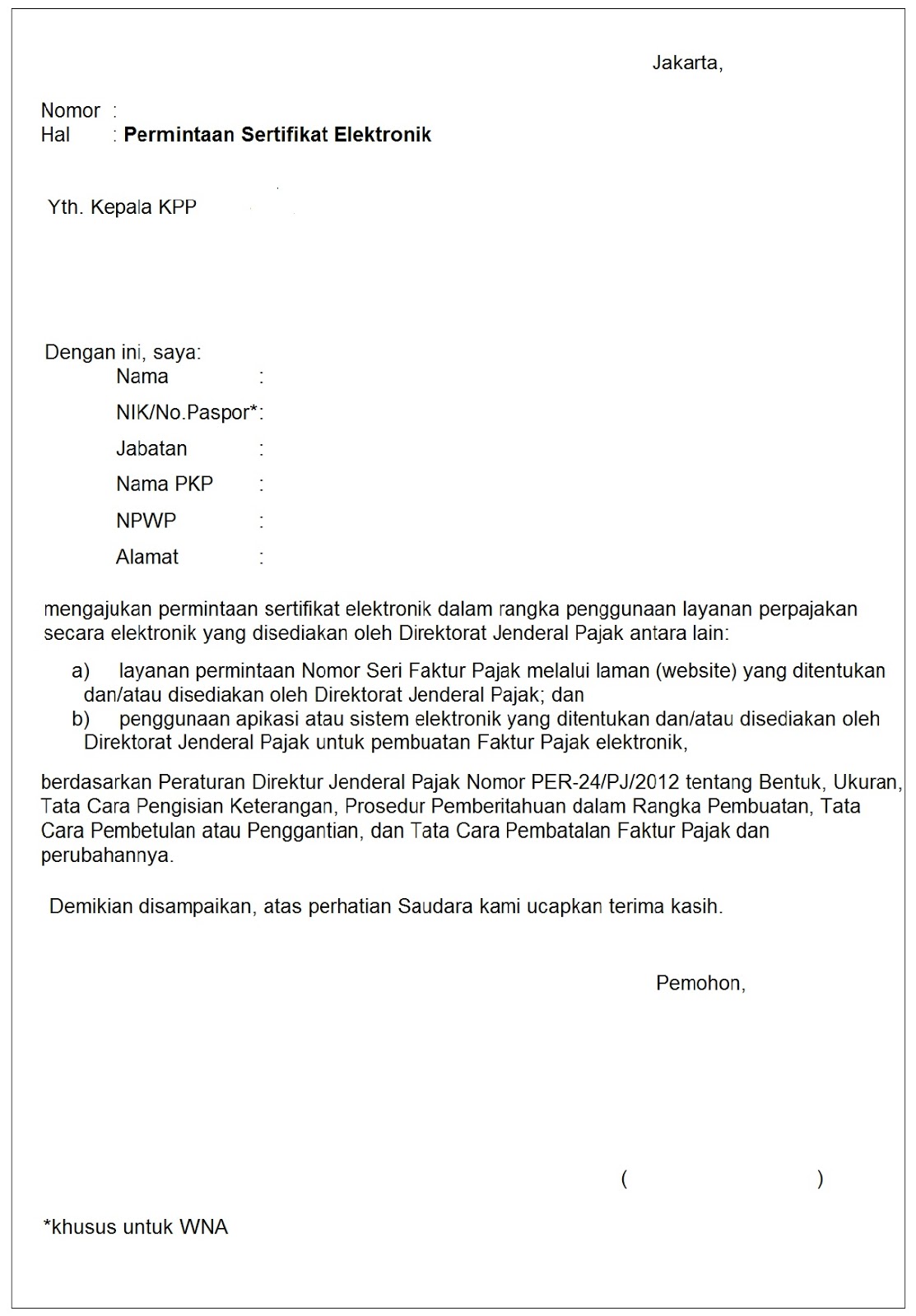 Detail Contoh Surat Permohonan E Faktur Nomer 18