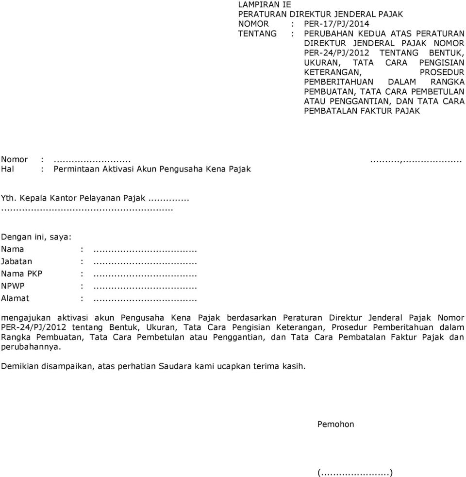 Detail Contoh Surat Permohonan E Faktur Nomer 24