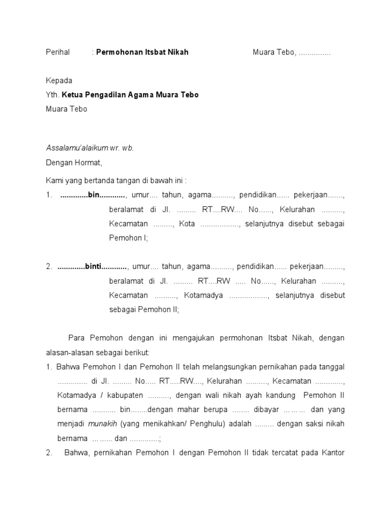 Contoh Surat Permohonan Itsbat Nikah - KibrisPDR