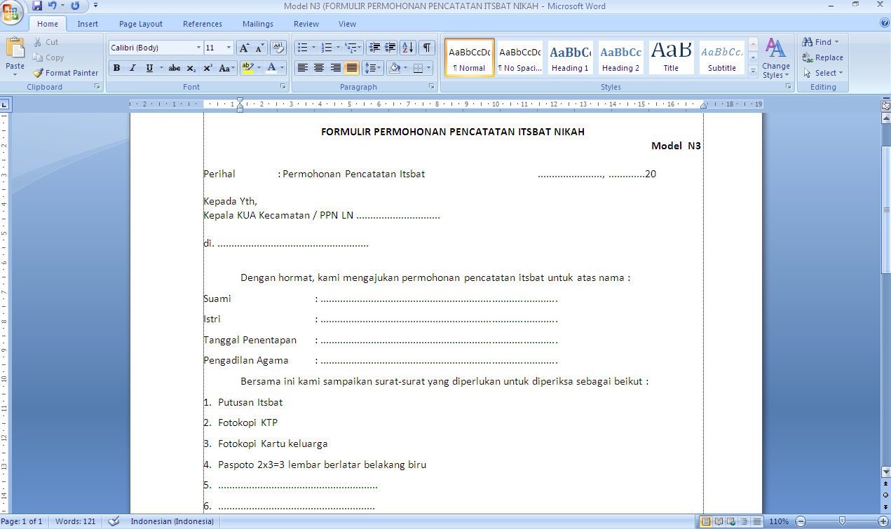 Detail Contoh Surat Permohonan Itsbat Nikah Nomer 27