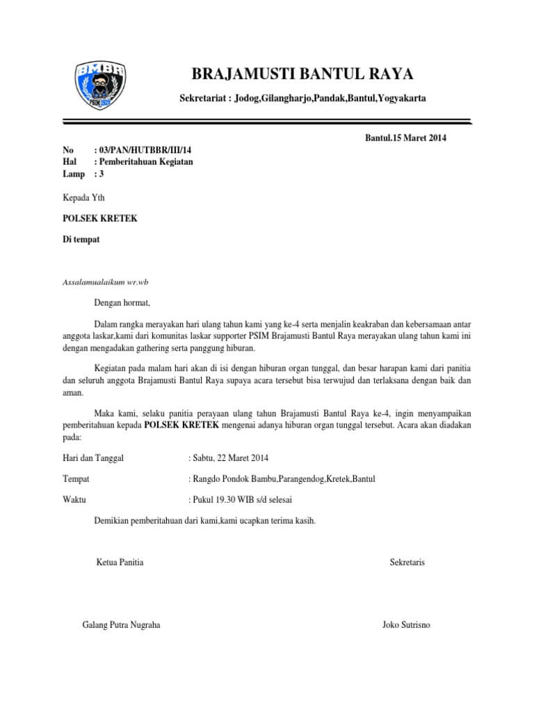 Detail Contoh Surat Permohonan Izin Kegiatan Kepada Kepolisian Nomer 12