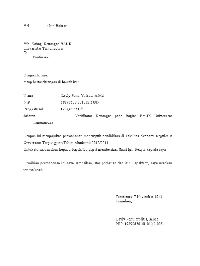 Contoh Surat Permohonan Izin Kuliah Untuk Kantor - KibrisPDR
