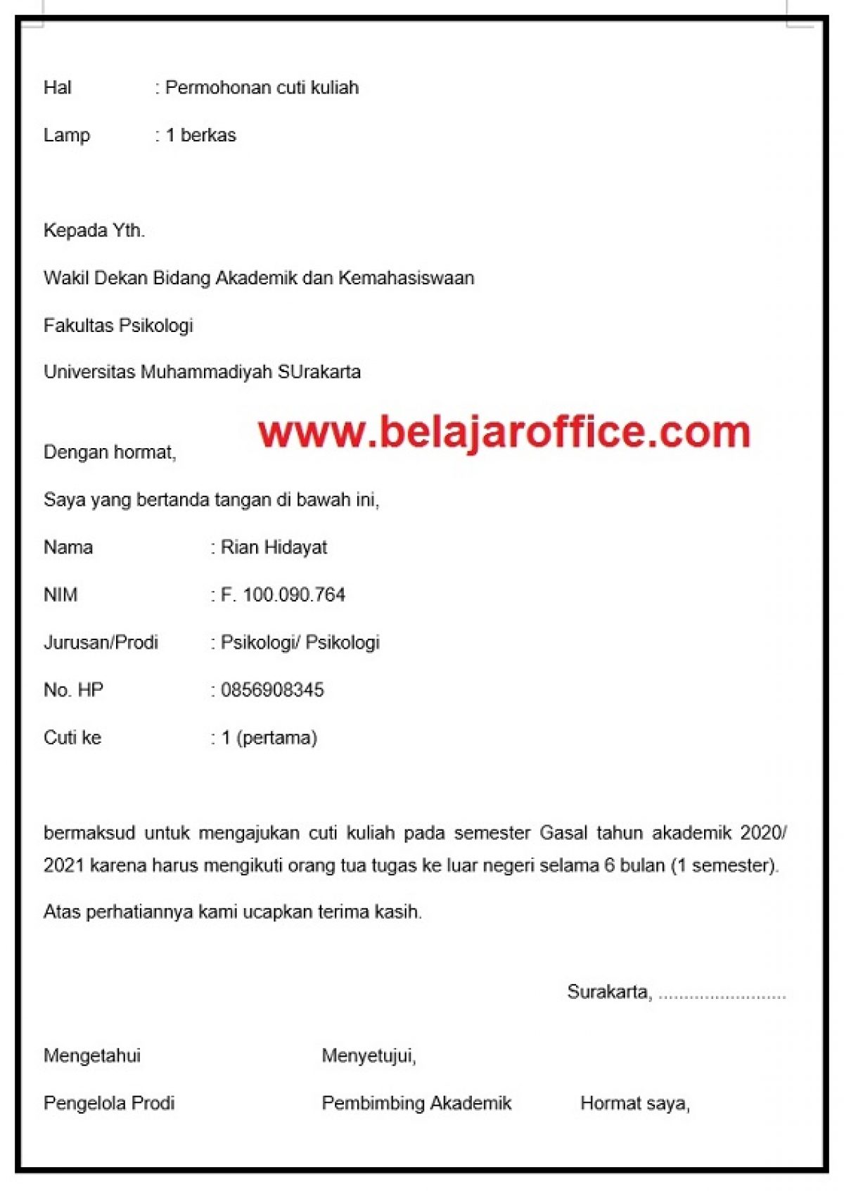 Detail Contoh Surat Permohonan Izin Kuliah Untuk Kantor Nomer 34