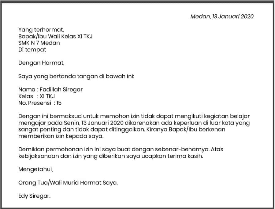 Detail Contoh Surat Permohonan Izin Tidak Masuk Sekolah Nomer 44