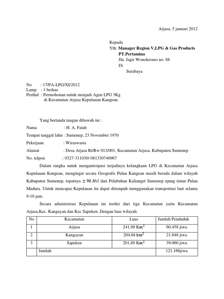 Contoh Surat Permohonan Jadi Agen Gas Elpiji - KibrisPDR