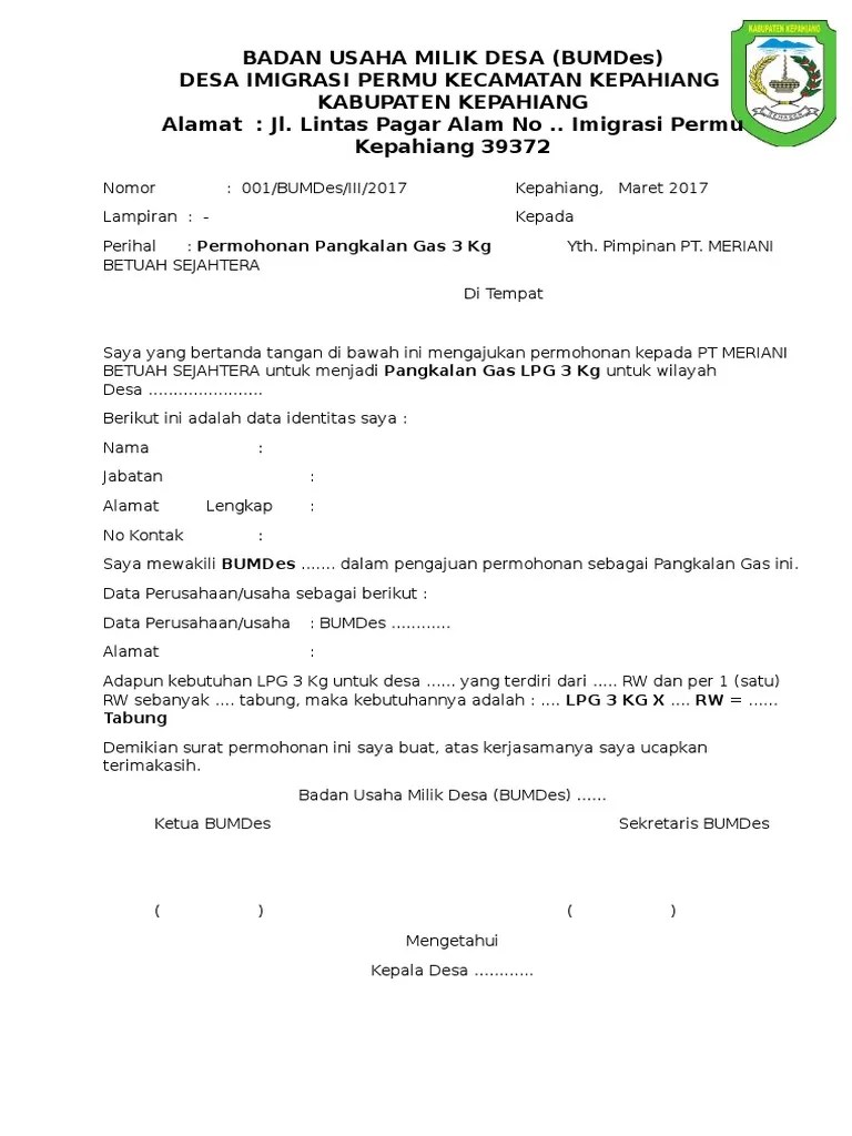 Detail Contoh Surat Permohonan Jadi Agen Gas Elpiji Nomer 3