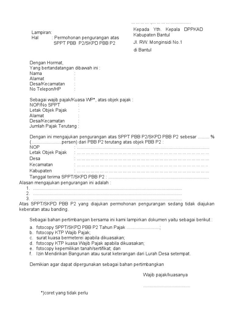 Detail Contoh Surat Permohonan Keberatan Pbb Nomer 2