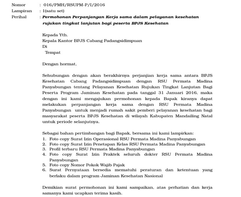 Detail Contoh Surat Permohonan Kerjasama Pelayanan Kesehatan Nomer 34